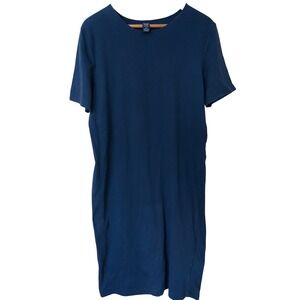 Lands End Womens Navy Blue Casual Midi Crew T Shirt Dress Size L 14 16 Cotton
